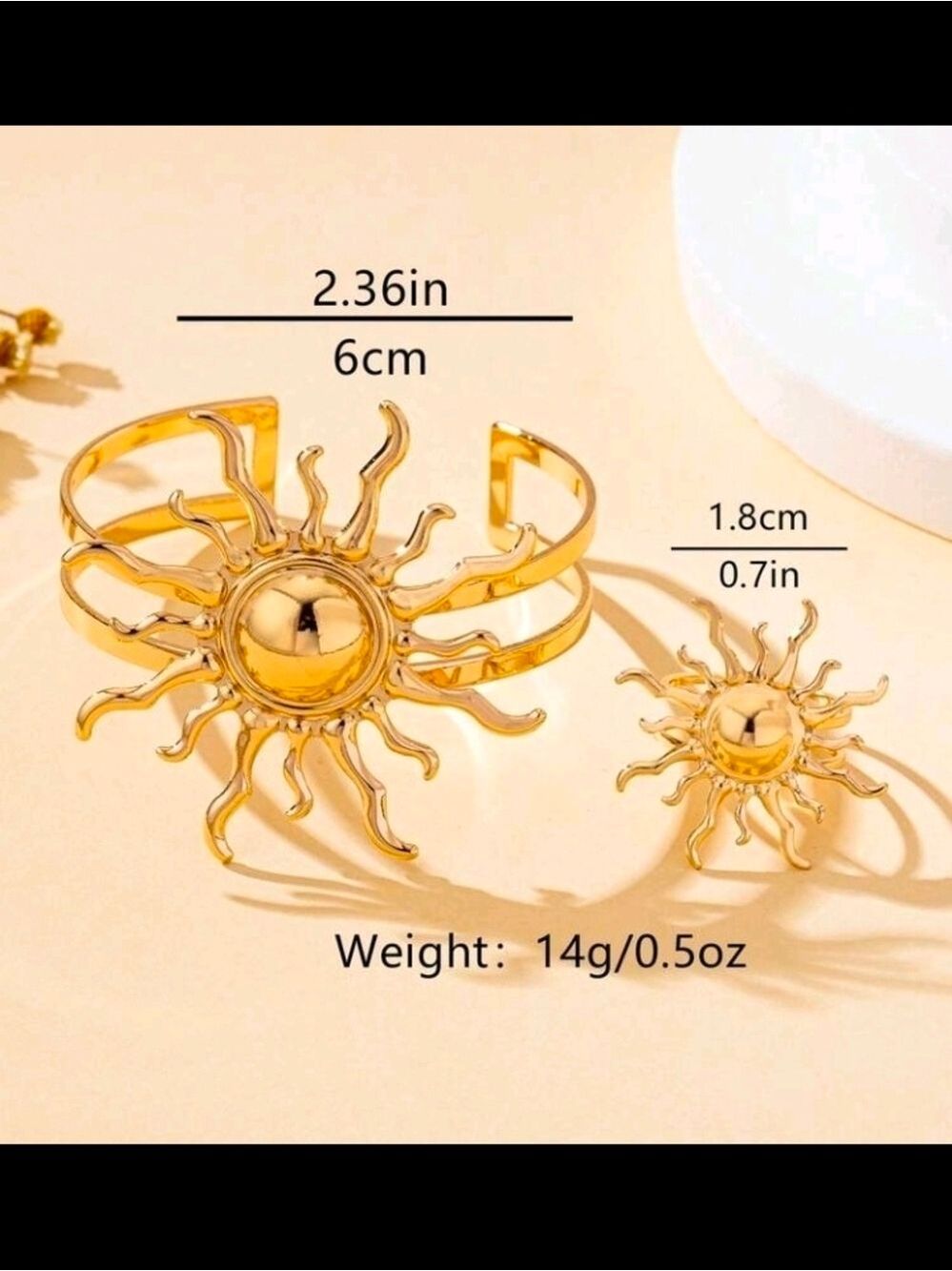 Yellow Gold Sunburst Bracelet Ring Set Women Jewelry - Picture 5 of 7